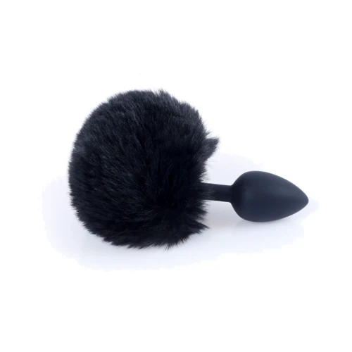 Анальная пробка с хвостом Jewellery Silicon PLUG Bunny Tail Black: Наличие вибрации Нет