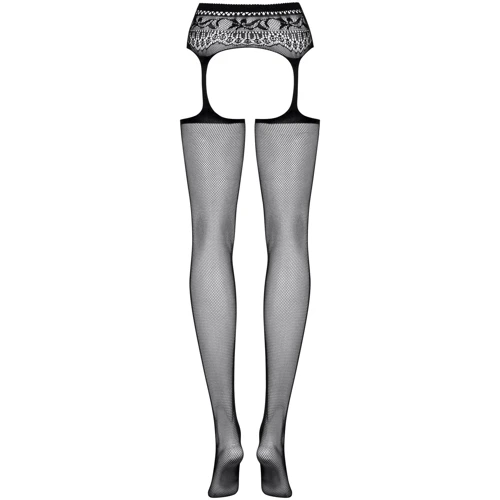 Панчохи в дрібну сіточку з поясом Obsessive S307, Чорний XL / XXL фото 2