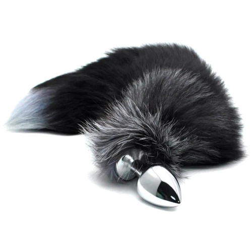 Анальний затор Alive Anal Pleasure Black And White Fox Tail M: Наявність вібрації  немає