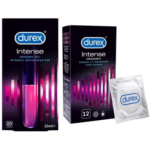 Акційний набір для закоханих Durex Презервативи латексні зі змазкою Intense Orgasmic № 12 + Інтимний гель-змазка, INTENSE ORGASMIC 10 ml