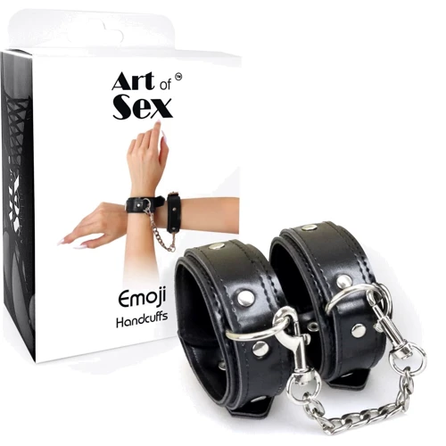 Наручники з екошкіри Art of Sex - Handcuffs Emoji, чорний фото 4