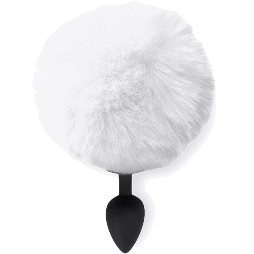 Силиконовая анальная пробка М Art of Sex - Silicone Bunny Tails Butt plug, белый: Наличие вибрации Нет