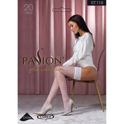 Панчохи Passion ST119 5 білі, на ажурній силіконовій гумці, з квітковим декором, люрексова нитка: Для кого Для женщин