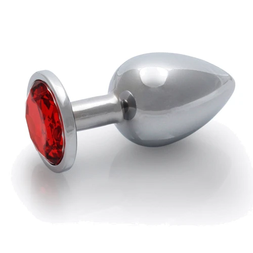 Металлическая анальная пробка Ouch! Heart Gem Silver - Ruby Red, М: Тип Анальные пробки