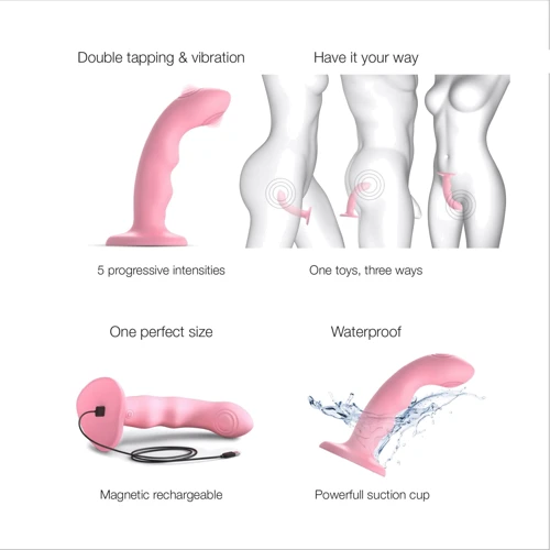 Насадка для страпона с двойной точечной пульсацией Strap-On-Me Tapping Dildo Wave - Coral Рink фото 7
