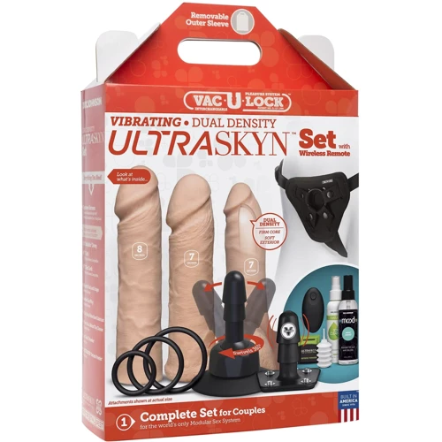 Набор для страпона Doc Johnson Vac-U-Lock VIBRATING Dual Density ULTRASKYN Set: Наличие вибрации Есть