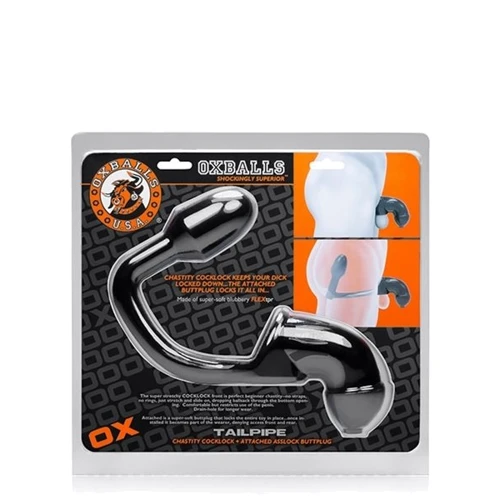 Сексуальный замок для пениса с анальной пробкой Oxballs TAILPIPE Cock Cage Anal Lock от Mister B, 9x3 см фото 3