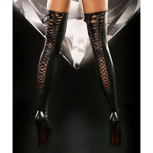 Чулки со шнуровкой Lolitta Lacing Stockings, черный с черным S/M