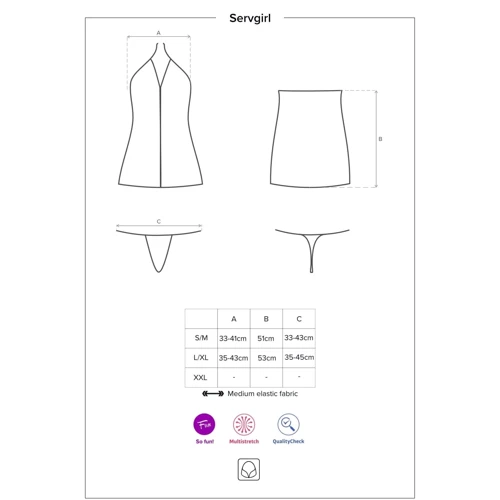 Кружевной комплект горничной Obsessive Servgirl S/M: Декор Бант, Рюши