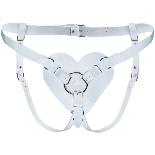 Трусики Сердце для страпона из натуральной кожи Feral Feelings - Hearts Strap-on Belt White
