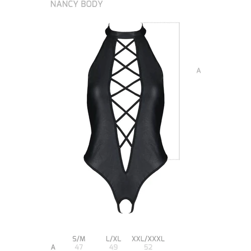 Боди из эко-кожи с имитацией шнуровки и открытым доступом Passion NANCY BODY black, S/M: Вид Боди