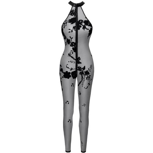 Бодистокинг Noir Handmade F315 Ego flocked mesh halter catsuit Black, M: Вид Бодистокинг