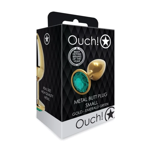 Металлическая анальная пробка Ouch! Heart Gem Gold - Emerald Green, S фото 7