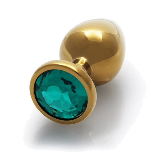 Металевий анальний затор Ouch! Heart Gem Gold - Emerald Green, М фото 8