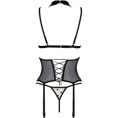 Корсет с открытой грудью Passion DOMINICA CORSET Вeige L/XL (стринги в наборе): Декор Шнуровка