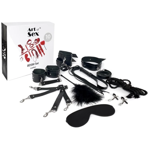 Набор Art of Sex - BDSM Set Leather, 10 предметов, натуральная кожа, черный: Цвет черный