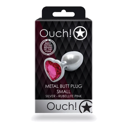 Металлическая анальная пробка Ouch! Heart Gem Silver - Rubellite Pink, S: Особенности С кристаллами