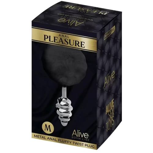 Металлическая анальная пробка Кроличий хвостик Alive Fluffly Twist Plug M Black: Тип Анальные пробки
