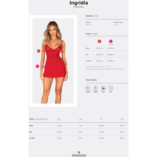 Пеньюар Obsessive Ingridia chemise & thong M/L: Декор Кружево