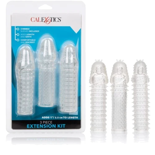 California Exotic Novelties 3 Piece Extension Kit насадка на пенис 15.25x3.75 см: Особенности Ребристая, С усиками, С пупырышками