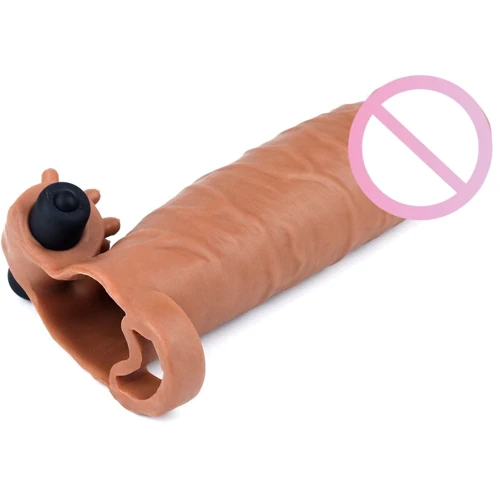 Насадка на член LoveToy Pleasure X-Tender Vibrating Penis Sleeve Add 2" Brown: Особенности Со стимулятором клитора, С кольцом на мошонку
