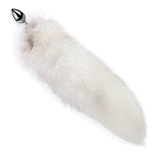Металлическая анальная пробка с хвостом из натурального меха Art of Sex size M White fox: Наличие вибрации Нет