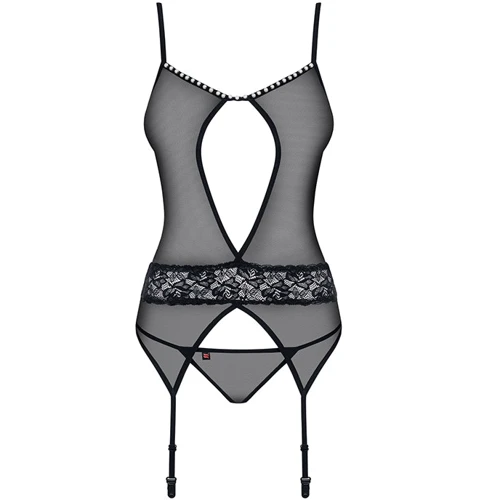 Прозорий корсет з підв'язками Obsessive 812-COR-1, Чорний, S / M фото 2