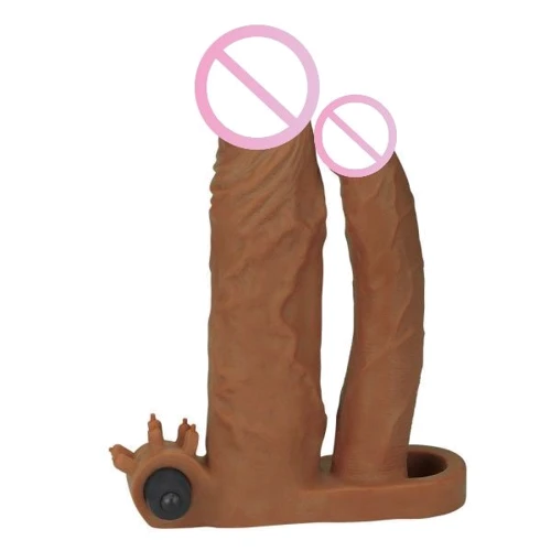 Насадка LoveToy Pleasure X-Tender Vibrating Double Penis Sleeve Brown Add 2"