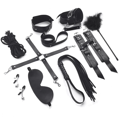 Набор Art of Sex - BDSM Set Leather, 10 предметов, натуральная кожа, черный
