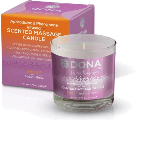 Масажна свічка DONA Scented Massage Candle Tropical Tease SASSY (135 гр): Особливості З ароматом, З феромонами