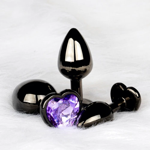 Металлическая анальная пробка Ouch! Heart Gem Gunmetal - Amethyst Purple, S: Материал Медицинский металл