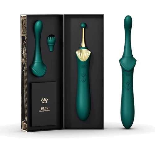 Вагінально-кліторальний вібратор Zalo - Bess Turquoise Green багатофункціональний з насадками: Тип і форма Вібромасажер