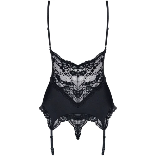 М'який корсет із стрінгами Obsessive 810-COR-1 corset & thong black S/M: Фактура Гладкая, Ажурная
