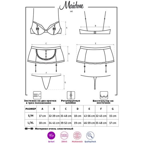 Сексуальный костюм Obsessive Maidme set, L/XL: Размер L