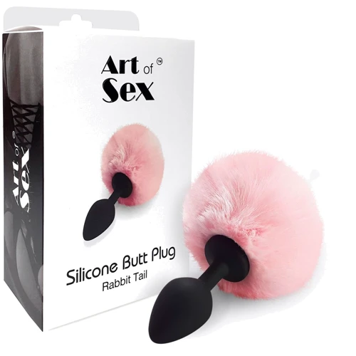 Силиконовая анальная пробка М Art of Sex - Silicone Bunny Tails Butt plug, розовый: Наличие вибрации Нет