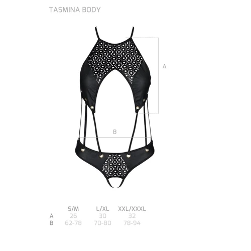 Боди из эко-кожи Passion Tamaris Body black L/XL: с ремешками и перфорацией: Вид Боди
