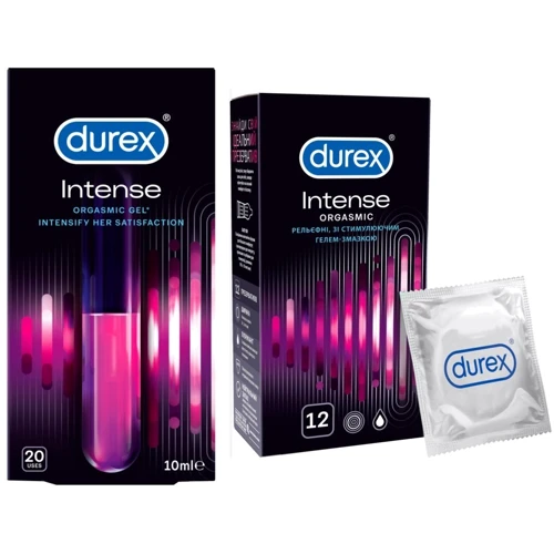Акційний набір для закоханих Durex Презервативи латексні зі змазкою Intense Orgasmic № 12 + Інтимний гель-змазка, INTENSE ORGASMIC 10 ml: Для кого для пари