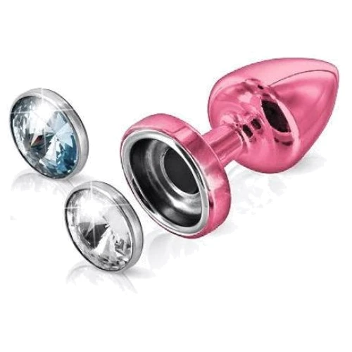 Анальная пробка со сменными стразами Diogol Anni Magnet Pink Кристалл/Аквамарин 25мм
