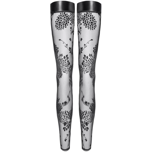 Панчохи Noir Handmade F243 Tulle stockings with patterned flock embroidery Вlack, 3XL: Фактура Сетка
