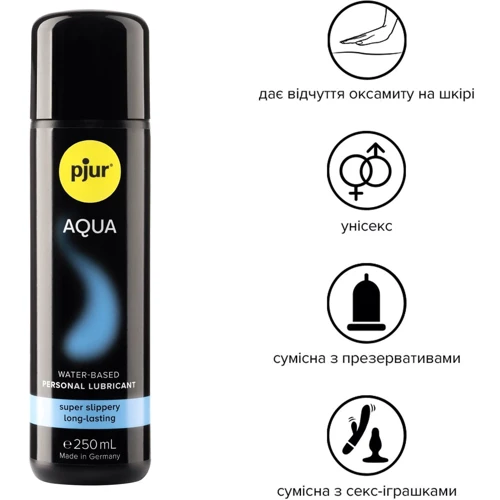 Лубрикант на водной основе pjur Aqua 250 мл, эффект бархатистой кожи без прилипания: Тип Вагинальные