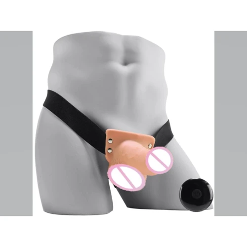 Fetish Fantasy 6 Hollow Rechargeable Strap-on with Balls - полый вибрострапон на трусиках с пультом ДУ, 17,5х5 см: Длина, см 17.5