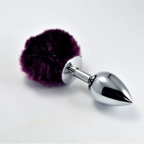 Анальная пробка с хвостиком LoveToy Large Silver Plug+Pompon Purple