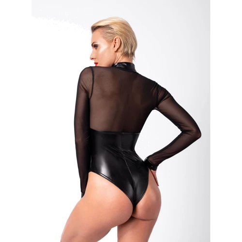 Боди Noir Handmade F321 Edge wetlook and mesh body with rings Black, 3XL: Размер 3XL