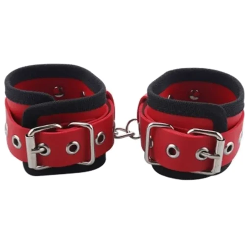 Наручники BDSM-NEW PVC Handcuffs Woven Belt Edge Sealing With Chain, Red