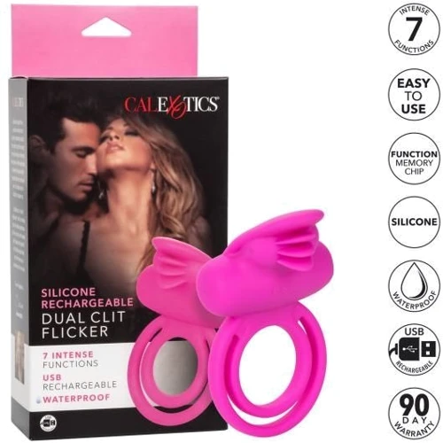 Ерекційне кільце зі стимулятором клітора CalExotics Dual Clit Flicker Enhancer: Колір рожевий