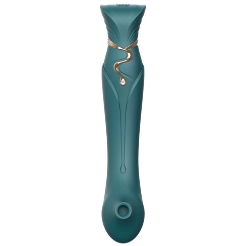Смартвибратор 3в1 Zalo - Queen Jewel Green, пульсирующая жемчужина и вакуум, кристалл Swarovski: Длина, см 22