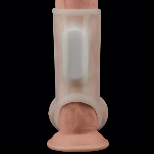 Насадка на член с вибрацией LoveToy Vibrating Silk Knights Ring with Scrotum Sleeve White фото 6