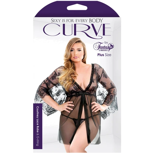 Черный пеньюар с кружевом и стринги Fantasy Lingerie, XL/XXL фото 2