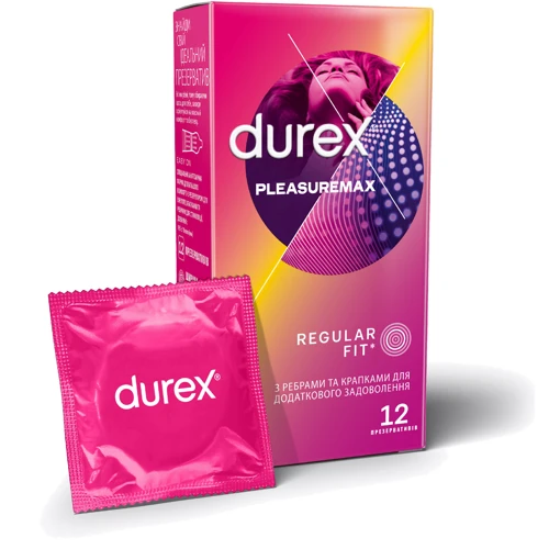 Презервативы латексные со смазкой Durex №12 Pleasuremax с рельефными ребрами и пупырышками: Тип Для натуральных ощущений