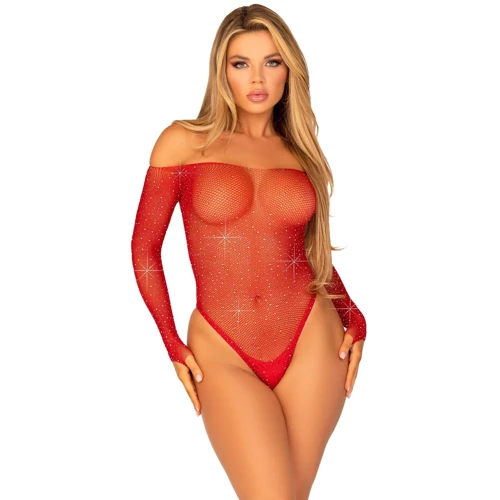 Боді Leg Avenue Crystallized fishnet bodysuit Red One Size